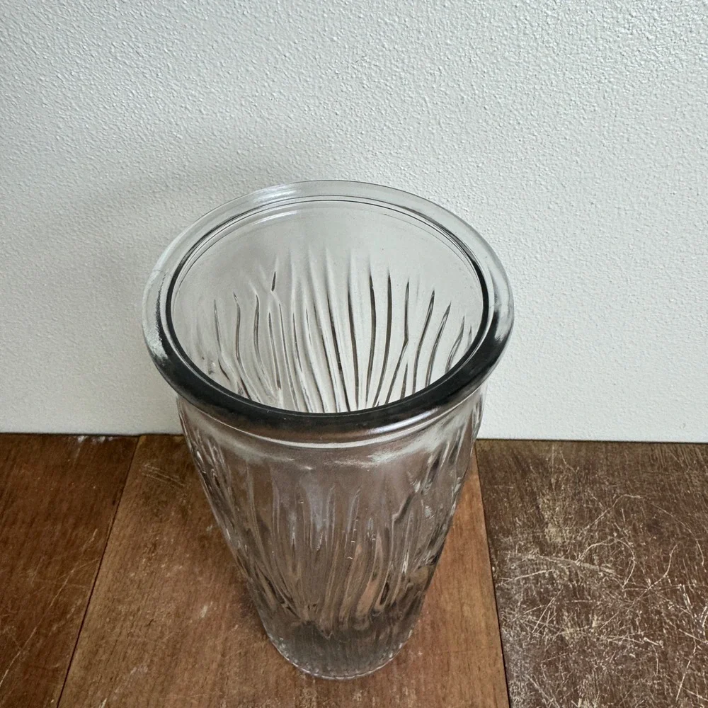 Vintage Clear Glass Wood Grain Design Tall Flower Vase‎